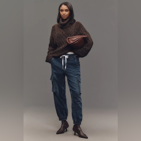 Pilcro High-Rise Cargo Jogger Denim-Knit Jeans